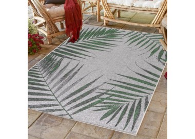 Buitenkleed met palmboommotief, groene kleur, gemaakt van polypropyleen, voor keuken en balkon.