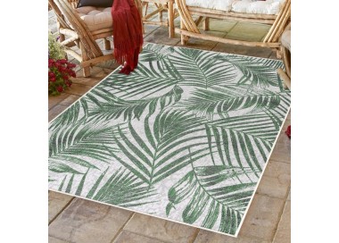 Buitenkleed met palmbomenpatroon, groene kleur, gemaakt van polypropyleen, voor keuken en balkon.