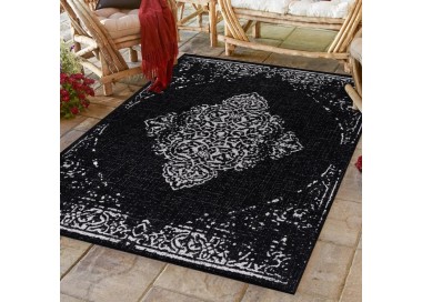 Tapis intérieur & extérieur, design vintage, couleur noir, matière polypropylène, pour cuisine