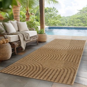 Tapis d’extérieur, couleur beige, matière jute, pour salon, cuisine, résistant aux UV, style bohème