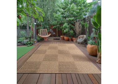 Buitenkleed, beige van kleur, gemaakt van jute, voor woonkamer en keuken, UV-bestendig, platgeweven.