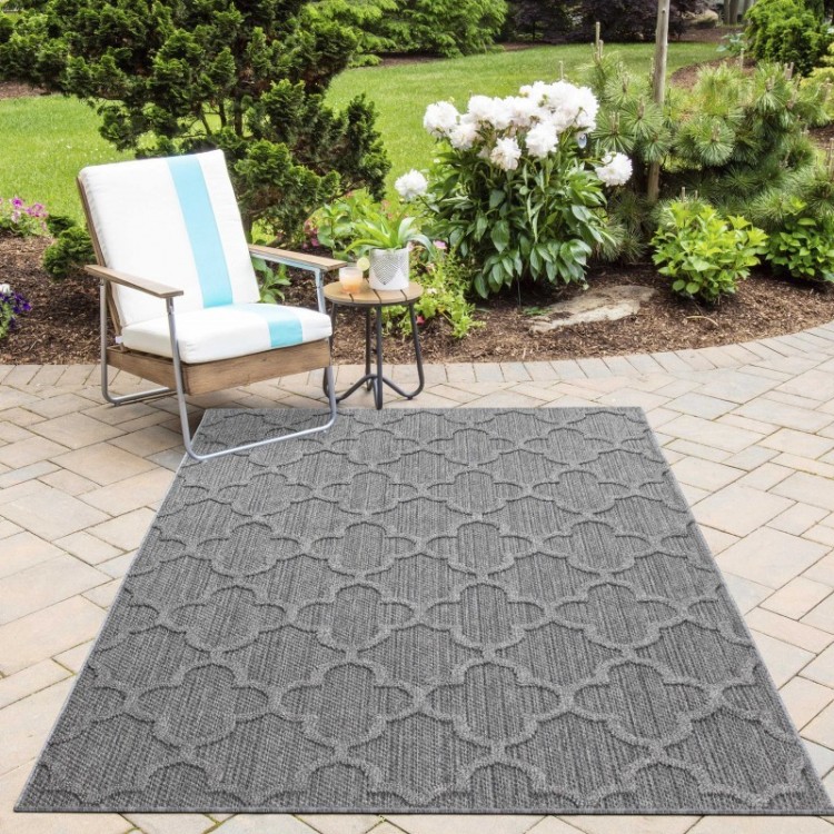Tapis d’extérieur, couleur gris, pour cuisine, balcon, résistant aux UV, texture douce, look naturel