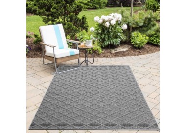 Buitenkleed met ruitpatroon, grijs, voor keuken en balkon, UV-bestendig, natuurlijke uitstraling.