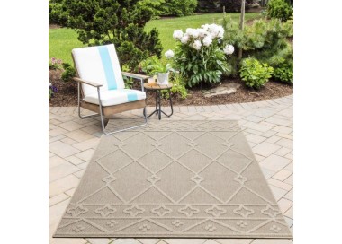 Buitenkleed met geometrisch patroon, beige kleur, voor keuken en balkon, UV-bestendig en wasbaar.