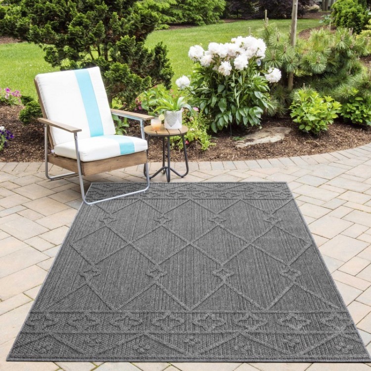 Tapis extérieur, motif géométrique, couleur gris, pour cuisine, balcon, résistant aux UV, lavable