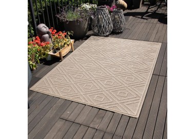 Indoor- und Outdoor-Teppich, geometrisches Muster, beige, für Küche, Balkon, widerstandsfähig gegen