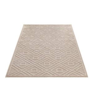 Indoor- und Outdoor-Teppich, geometrisches Muster, beige, für Küche, Balkon, widerstandsfähig gegen