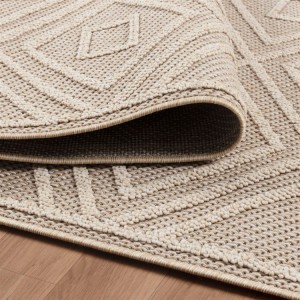 Indoor- und Outdoor-Teppich, geometrisches Muster, beige, für Küche, Balkon, widerstandsfähig gegen