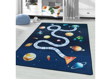 Kinderkleed met korte pool, ruimteplaneet raketpatroon, blauw