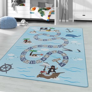 Kinderkleed met korte pool en een maritiem piratenmotief, blauw.
