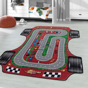 Kinderkleed met korte pool en racebaanmotief, rood