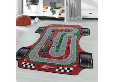Kinderkleed met korte pool en racebaanmotief, rood