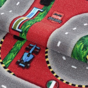 Tapis de enfants à poils courts Motif de piste course voiture Rouge
