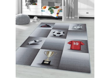 Tapis de enfants à poils courts Motif de football Coupe Gris