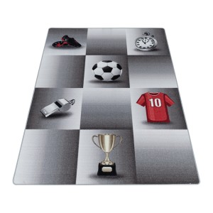 Tapis de enfants à poils courts Motif de football Coupe Gris