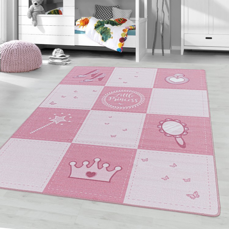 Tapis de enfants à poils courts Motif de princesse baguette magique Rose