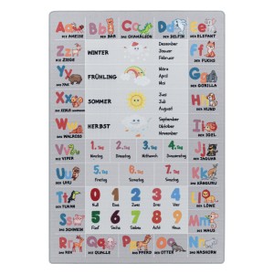 Tapis de enfants à poils courts Motif de Lettres numéros Saisons Gris