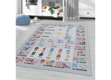 Kinderkleed met korte pool en patroon van letters, cijfers en seizoenen - Grijs