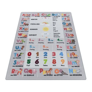 Tapis de enfants à poils courts Motif de Lettres numéros Saisons Gris