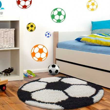Tapis Enfant Football pour Chambre d'enfant Noir-Blanc