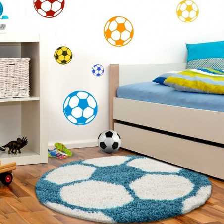 Tapis Enfant Football pour Chambre d'enfant Turquoise-Blanc