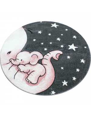 Kinderkamerkleed met olifant en sterren, grijs-wit-roze