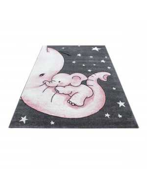 Kinderkamerkleed met olifant en sterren, grijs-wit-roze