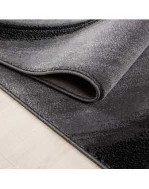 Modern vloerkleed met golvend design voor de woonkamer, Miami 6630, zwart-grijs.