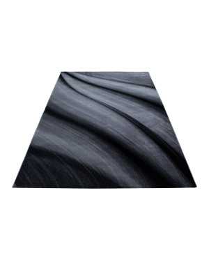 Modern vloerkleed met golvend design voor de woonkamer, Miami 6630, zwart-grijs.