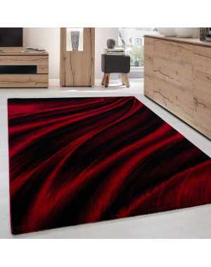 Miami 6630 Modern Wave Design Woonkamertapijt, Rood-Zwart