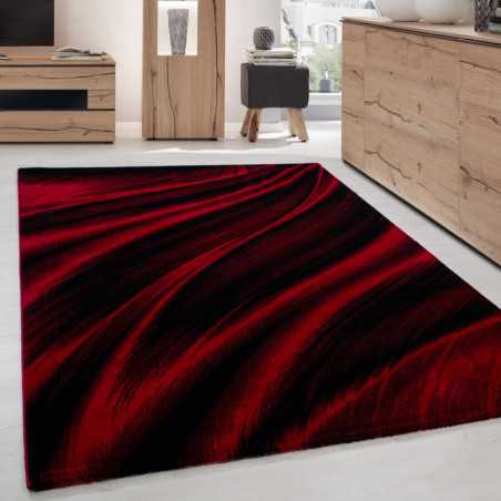 Tapis de salon moderne designe vague Miami 6630 Rouge-Noir