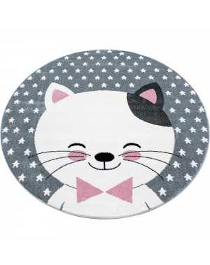 Kinderkamerkleed met kat en sterren, grijs-wit-roze