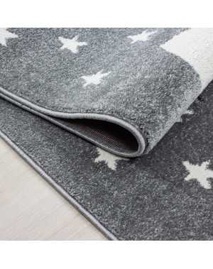 Kinderkamerkleed met kat en sterren, grijs-wit-roze