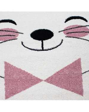 Kinderkamerkleed met kat en sterren, grijs-wit-roze