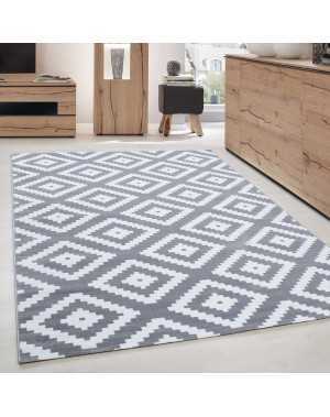 Modern design vloerkleed voor de woonkamer, elegant, kortpolig, grijs en wit.