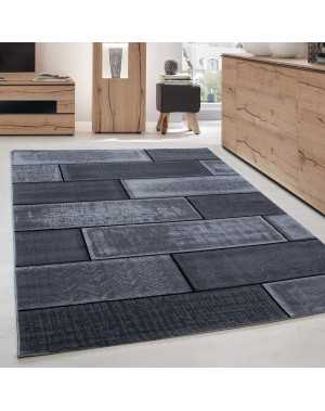Tapis de salon moderne designe brique courte pile Noir Gris