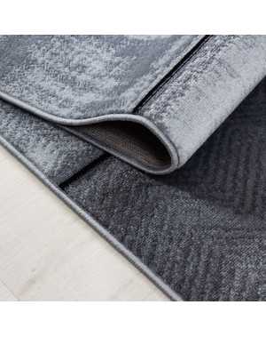 Modern vloerkleed voor de woonkamer, baksteenmotief, kortpolig, zwart en grijs