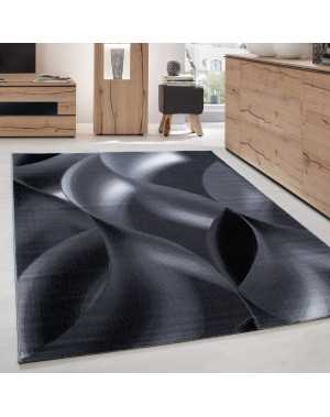 Tapis de salon moderne designe motif des vagues courte pile Noir Gris