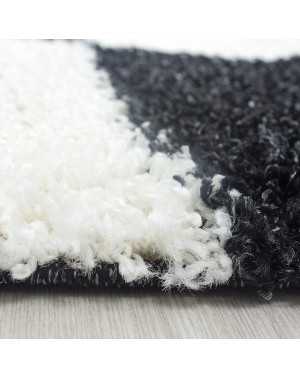 Tapis Shaggy pile longue à carreaux NOIR BLANC GRIS
