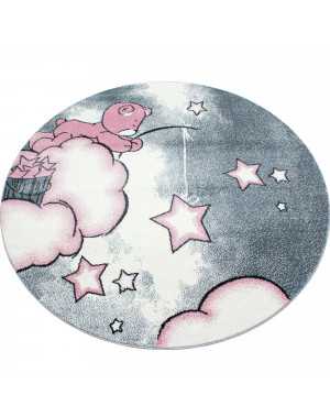 Kinderkamerkleed met beer die naar sterren en wolken vist, grijs-wit-roze