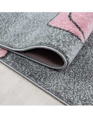 Kinderkamerkleed met beer die naar sterren en wolken vist, grijs-wit-roze