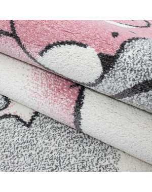 Kinderkamerkleed met beer die naar sterren en wolken vist, grijs-wit-roze