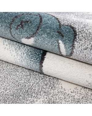 Kinderkamerkleed met beer die naar sterren en wolken vist, grijs-wit-blauw