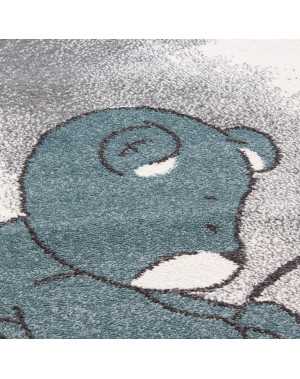 Kinderkamerkleed met beer die naar sterren en wolken vist, grijs-wit-blauw