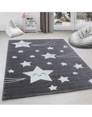 Kinderkamerkleed met vallende stermotief, grijs en wit