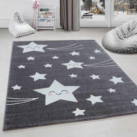 Tapis chambre d´enfant étoile filante Gris-Blanc
